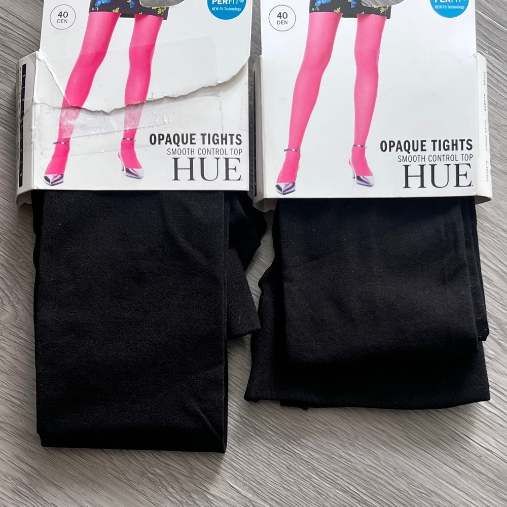 Hue Women's Tight Lot, Black Opaque Smooth Control Top (2-Pairs, Size 1)